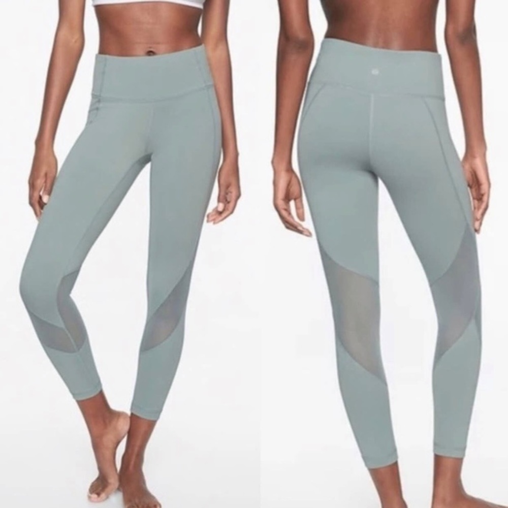 Athleta Athleta Eclipse 7/8 Tights Seafoam Green Sage Mesh Size Large - Picture 1 of 9